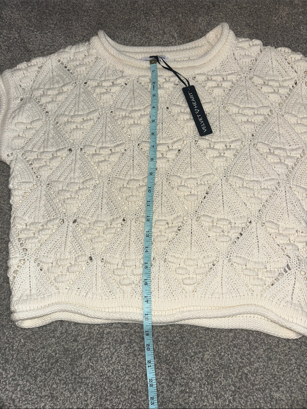 Velvet Heart White Crochet Knit Crop Sweater NWT Short Sleeve Crewneck - Picture 8 of 8
